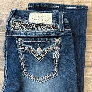 Miss Me Dark Blue Boot Cut Jeans with Silver Accents